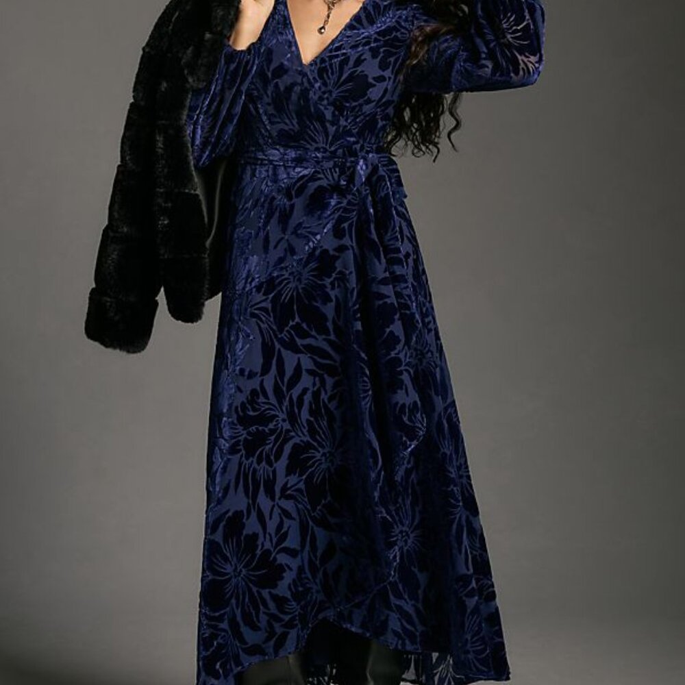 New Anthropologie Hutch Long-Sleeve V-Neck Wrap Midi Dress - Picture 2 of 10
